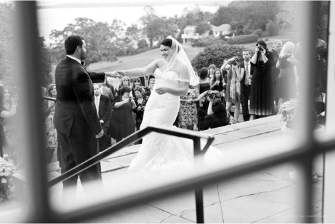 first dance through a window black and white wedding image