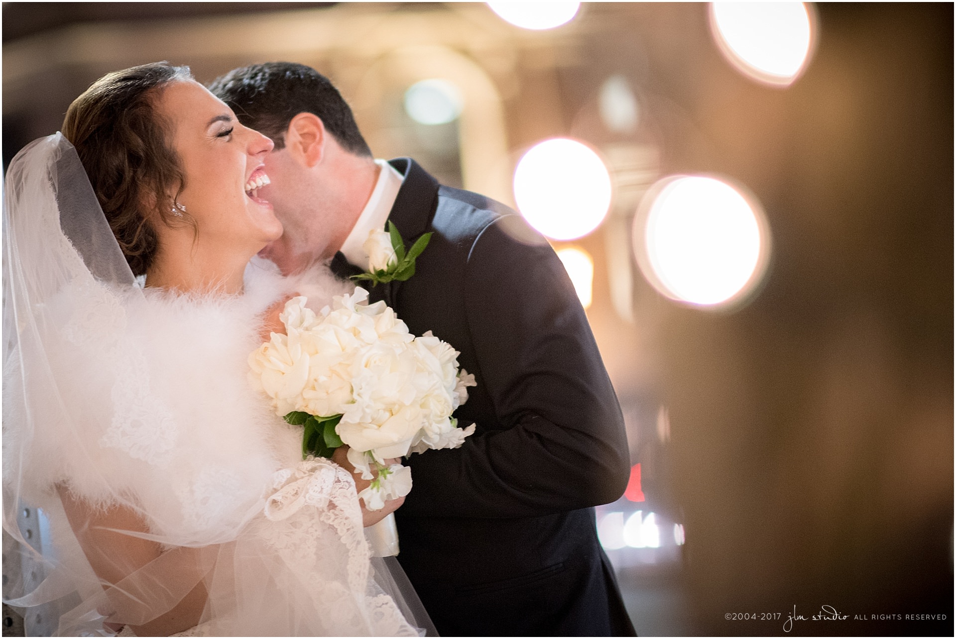 boston winter wedding bride laughing