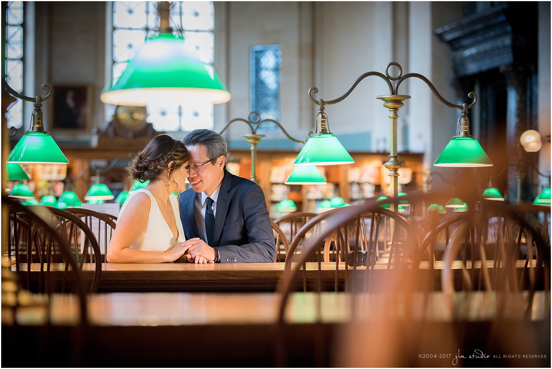 boston public library wedding green lamps