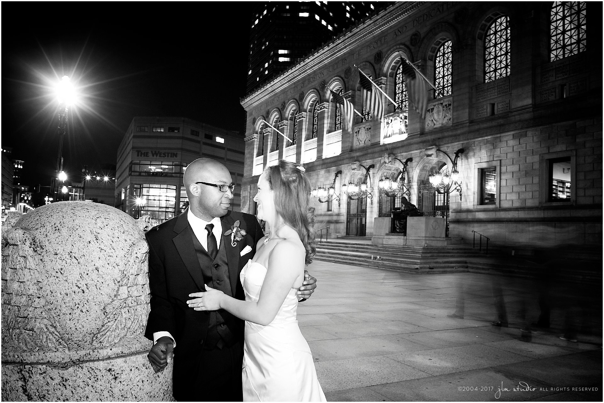boston public library wedding photos at night