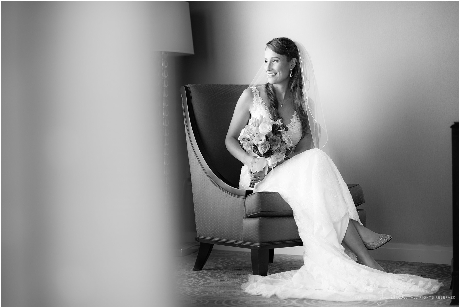black and white portrait of the bride