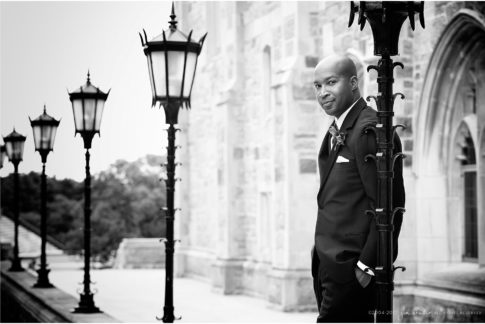 groom portrait boston college campus wedding