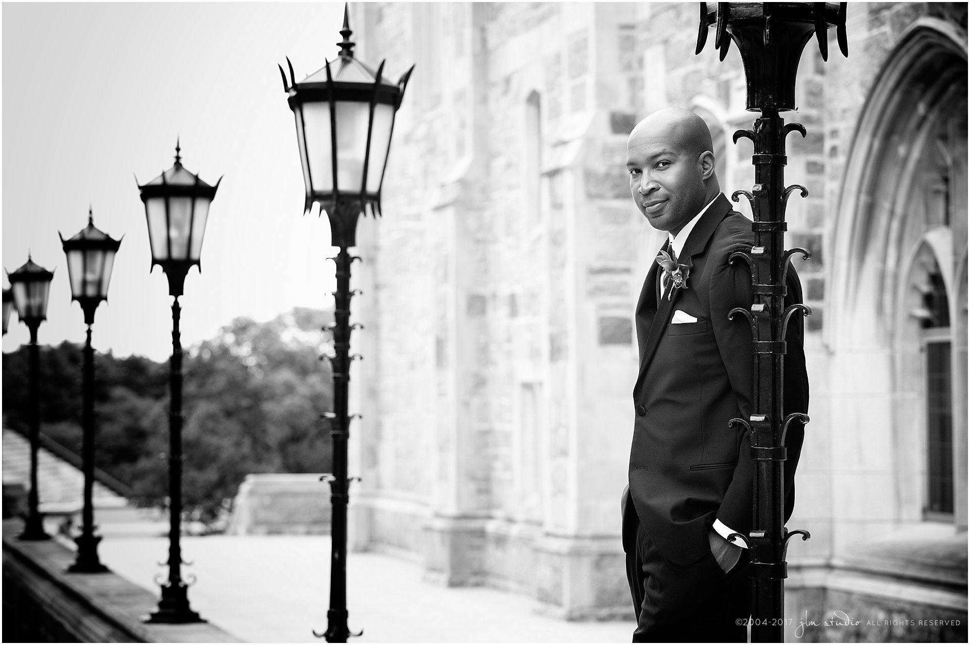groom portrait boston college campus wedding