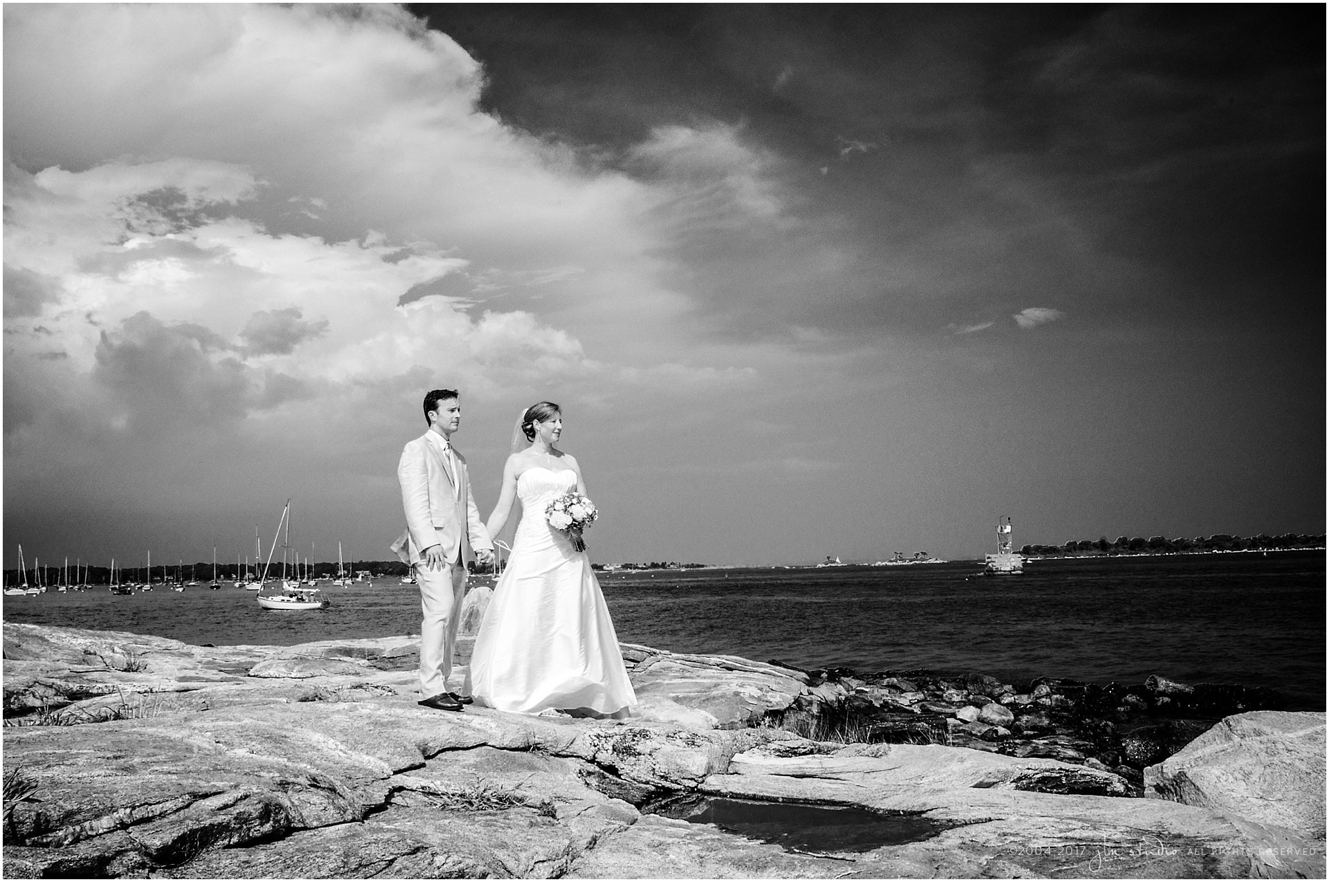 mystic ct wedding black and white ocean