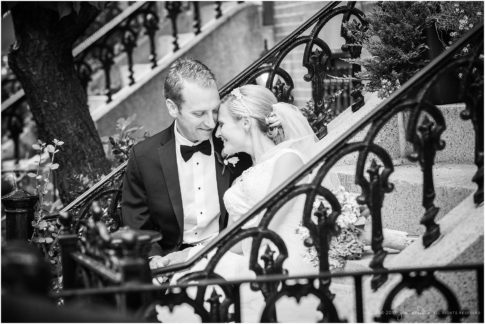 bride and groom laughing in bostons south end