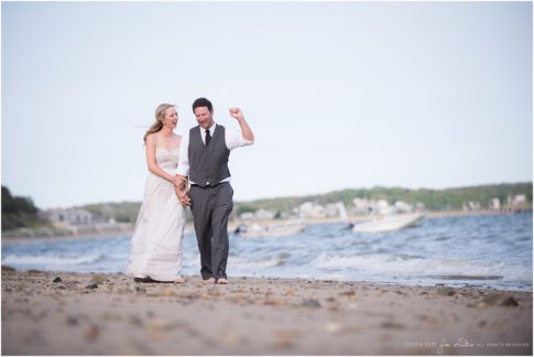 chequessett yacht club wedding photo bride and groom on beach